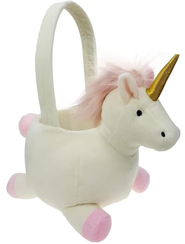 DearSun 3D Unicorn Plush Basket Halloween Trick or Treat Baskets, Cute Candy Bucket for Kids Gift Party Decoration, White