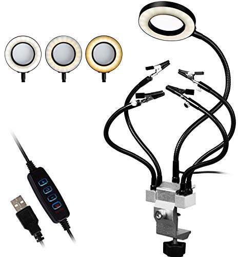 Flexible Löthilfe helfende Hände, Lötstation Werkzeug,Dritte hand, Third Hand mit 3X USB-Lupen-Tageslicht mit LED 5 helfende Arme schwenkbare Clips