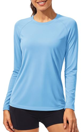 TACVASEN Womens Long Sleeve Running Top UV Summer Sun Protection Shirts Swim Surfing Rashguard UPF Shirts Ladies Outdoor Walking T Shirt Waterfall Blue