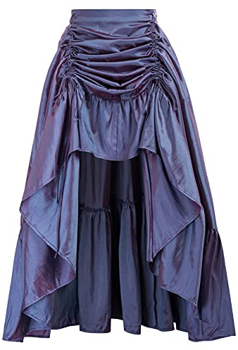 Scarlet Darkness Women's Gothic Steampunk Skirt Victorian High-Low Bustle Skirt - Blue - X-Large