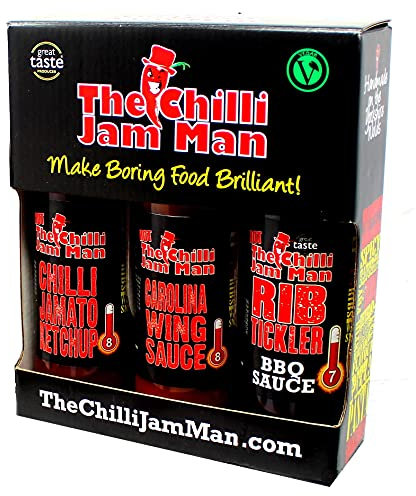 The Chilli Jam Man Hot Box - Set Of 3 Chilli BBQ Sauces - Hot Jamato, Rib Tickler & Carolina Wing In Gift Pack