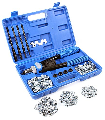 Wiltec Pince à riveter Jeu 5 Mandrins 150 Écrous à sertir M5/M6/M8/M10/M12 30 pcs. chaque Riveteuse