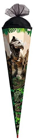 ROTH Schultüte groß Tyrannosaurus 85 cm - 6-eckig Rot(h)-Spitze Tüllverschluss - Zuckertüte Schulanfang