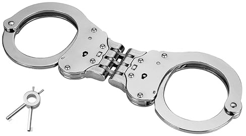 PRO-CUFF England Police Handcuffs. Real Metal Handcuffs. Heavy-Duty Steel. Professional Security Handcuffs. NIJ Standard Certified. Double-Lock. Hinged Link Folding Silver Handcuffs with 2 Keys.
