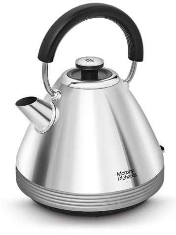 Morphy Richards Venture Pyramid Kettle, 1.5L, 3KW, Removable Filter, 360 Degree Base, Viewing Window, Polished Stainless Steel and Nickel, 100333