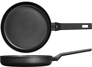 H&H All Blacks Padella in Alluminio con rivestimento Antiaderente Pfluon, 24cm, Rivestimento interno a nido d'ape, Induzione