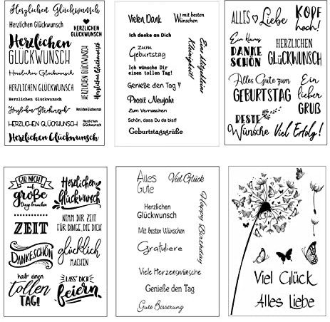 Silikonstempel Set, 6 Stück Stamps Silikon Deutsche Sprüche, Silikonstempel Vintage Deutsche Texte, Clear Stempel Deutsch für Bullet Journal Scrapbooking Fotoalbum