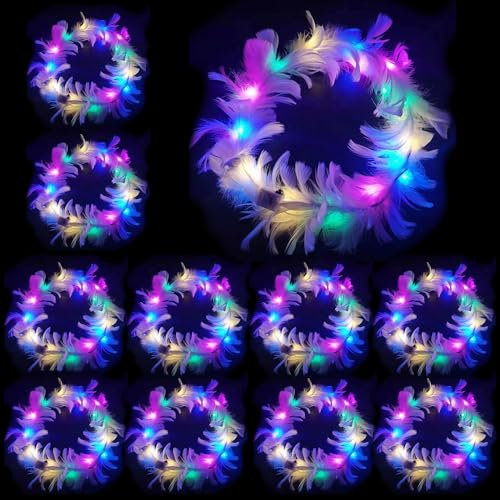 10Pcs LED Haarkranz mit Blumenkranz Leuchtend für Damen und Kinder - Party Dekor für Geburtstag, Weihnachten, Halloween, Fasching, Hochzeit