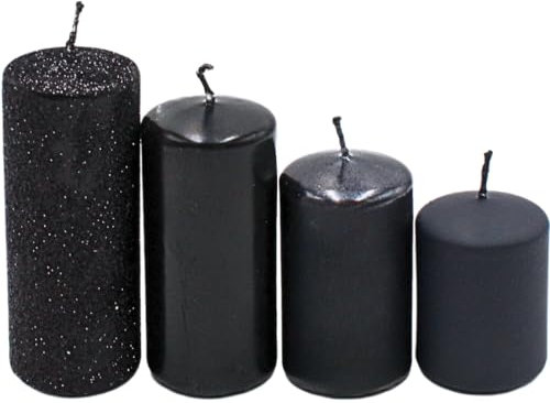 Candele a pilastro, candele dell'Avvento, candele a corona dell'Avvento, in nero, 4 misure, altezza 5-10 cm, diametro 4 cm, 250 g, durata 4 x 10 h, non profumate