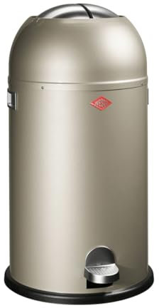 Wesco Kickmaster Abfallsammler in der Farbe neusilber, pulverbeschichtetes Stahlblech, eingebauter Dämpfer, 33 Liter Volumen, großer Einwurf