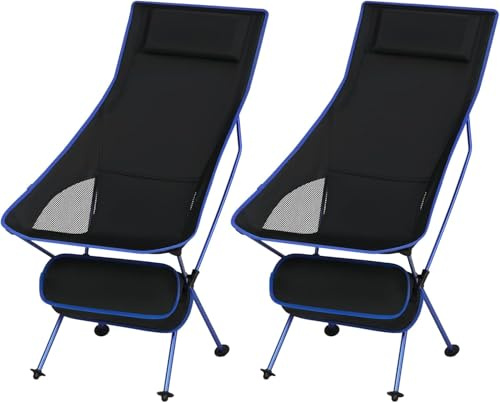 eSituro Campingstuhl faltbar, Klappstuhl leicht, Angelstuhl mit Tragetasche, Faltstuhl mit hoher Rückenlehne, Outdoor Strand Camping Stuhl, für Angeln Picknick Wandern, Schwarz+Blau 2PCS