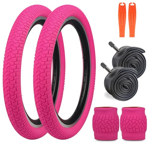 WEEROCK Bike Tire 20 Inch Tires 2 Pack 20 x 2.125 Folding Bead Replacement Tyre with 20In Inner Tubes for 20 Bicycles, MTB, Mountain Bike, BMX, Magenta