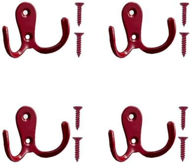 Meiyea Lot de 4 crochets muraux à double fourche, pour peignoirs, cintres en métal vintage dans les salles de bains et les chambres, avec 8 vis, rouge