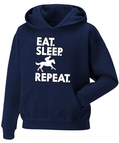 Daily Apparel Eat Sleep Ride Repeat Horse Hoodie- Equestrian Horse Riding Rider Pullover Hooded Top Pony Dressage Compete Stables Show Best Gift for Horse Lovers Navy