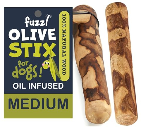 Fuzzl Olive Stix medium 2-pack tuggleksak för hund – naturliga tuggor tuffa hundleksaker hundben långvarig hund tuggleksaker för aggressiva tuggare stark hundleksak för hundar hållbar valpleksaker