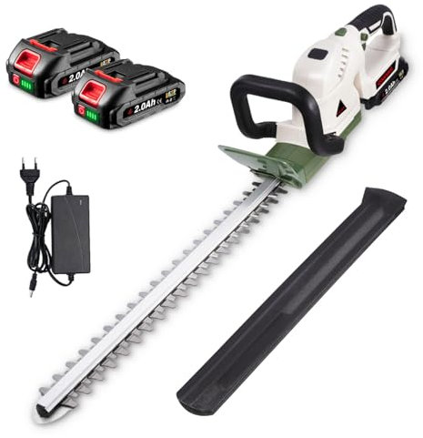 ONEVAN Taille haie sans Fil, Taille haie Batterie avec 2 Batteries de 2000 mAh, Lame de 510 mm, Coupe des Branches à 15 mm, tête rotative à 180°, Grand Taille-haie Electrique avec Double sécurité
