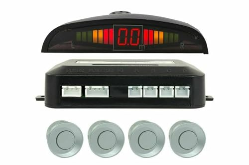 Kit 4 Sensori Di Parcheggio Grigio Per Auto Con Display Suono Led Acustico