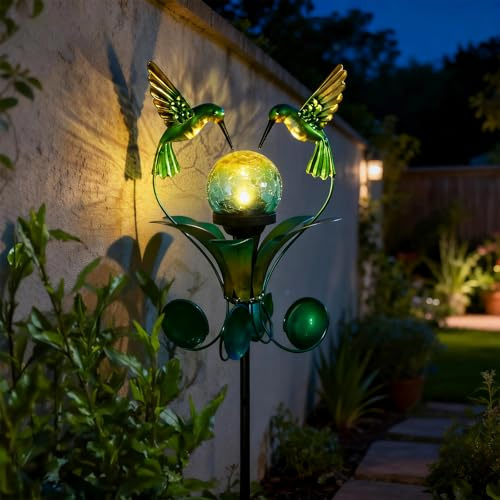 Decorative Solar Outdoor Light, Hummingbird Glass Globe Stake for Lawn Yard