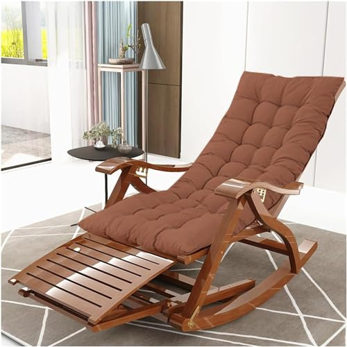 GenSDH Leisure Rocking Chair and Footstool Set, Wooden Rocking Chair Rocker with Cushions,Foldable Reclining Lounger Chair with Foot Massage Boar,with Pad2,One Size