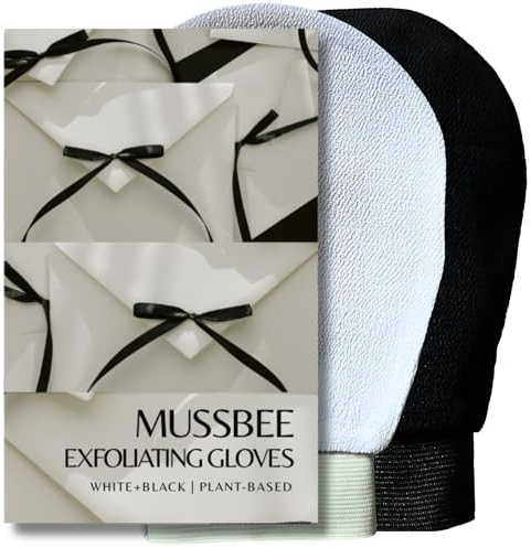 Exfoliating Gloves, Black and White, 2-Pack, for Deep Exfoliation and Smooth Skin, Plant based