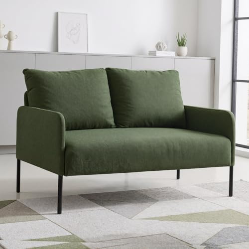 chairus 2 Seater Sofa for Living Room Longue Linen Loveseat Couch Small Upholstered Sofa Settee with Metal Legs (Green)