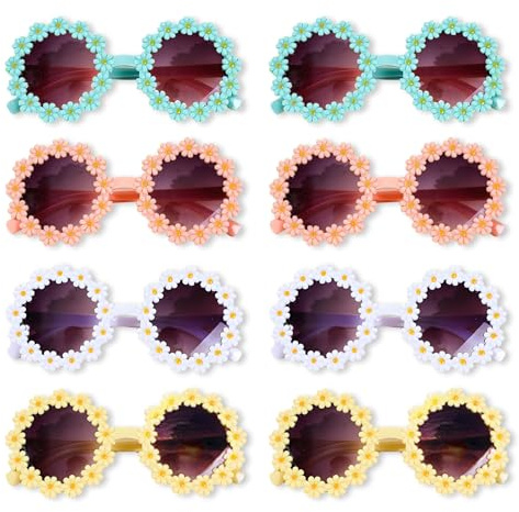 Cjytdkj Gänseblümchen Sonnenbrille, 8 Stück Klassische Daisy Runde Sonnenbrille, Gänseblümchen Spaßbrille für Tropical Sommer Party Strand Photo Requisiten