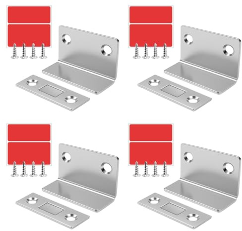 TAIVIN 4 Pezzi Ultra Sottile Cassetto Calamite,Chiudiporta Magnetici,Calamite Sottili a Forma di L,Adatto per Porte Scorrevoli,Cassetti e Finestre (4x2.5cm).