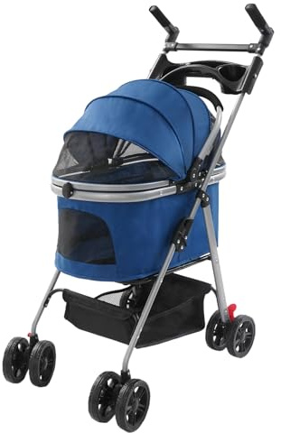 Susoso - Passeggino per cani, passeggino, ruote direzionali con freni, per gatti e cani di piccola taglia, 50 x 60 cm (blu scuro)
