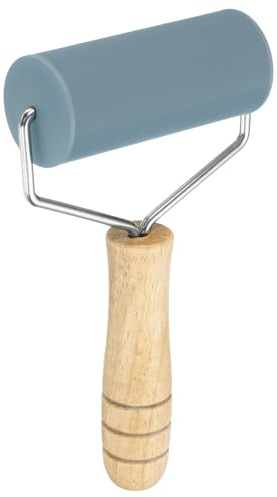 QUARKZMAN kavel 19 cm x 1,69 cm silikonroller trähandtag non-stick fondankontroll dekavel kavel för bakning kakor bakverk lera grå