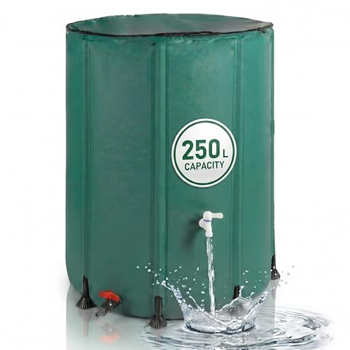 Relaxdays depósito de Agua Plegable, 250L, jardín y balcón, 2 grifos, rebosadero, Tapa con Rejilla antihojas, PVC, Verde