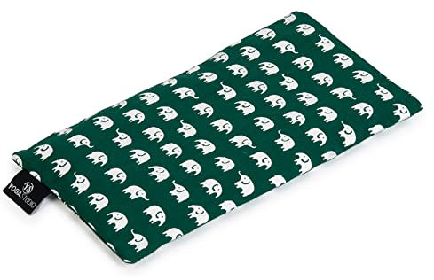 Yoga Studio Organic Eye Pillow - 23cm x 13cm Linseed Filled Cotton Yoga Pillow for Tired Eyes, Relaxation, and Headaches - Green Elephant