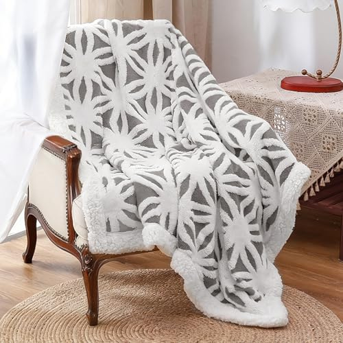 LOMAO Sherpa Fleece Blanket for Mom Cozy Soft Throw Blanket for Women Men Easter Gifts Dual Sided Couch Sofa Bed Blanket (Grey,51x63)