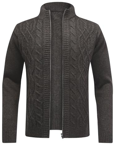 Allthemen Mens Knitted Cardigan Thick Sweater Zip Up Classic Long Sleeve Cardigans Stand Collar Casual Warm Sweatshirt, XL, Black1