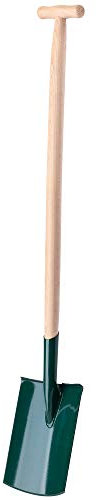 Kadax Pelle à tomber, pelle de jardin, pelle avec manche en bois, pelle à tombe, bêche pour jardin, sols durs, rocailleux, pelle de jardin en métal Rund, 19cm Poignée en T.