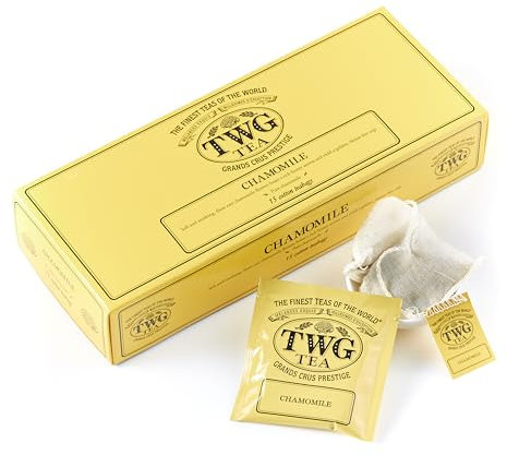 TWG Tea | Camomille | Tisane | Décaféiné et Sans Théine | 15 Sachets de Thé en Coton Cousus à la Main | Coffret Cadeau