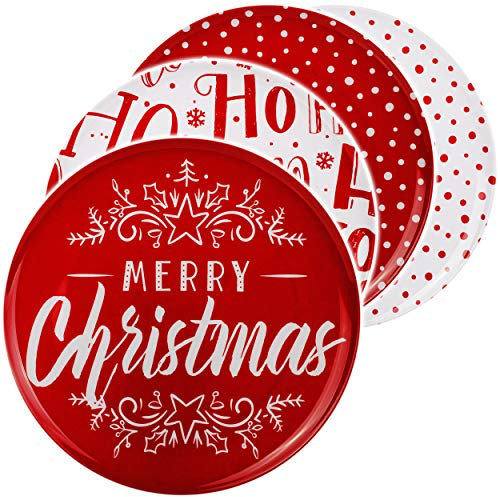 2 Stück große Teller/Speiseteller/Plätzchenteller - Weihnachten - Motiv-Mix - weiß & rot - Ø 28 cm - Flach - rund - Mehrweg - Melamin Kunststoff - Desse..