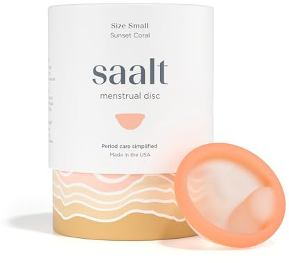 Saalt Menstrual Disc - Soft, Flexible, Reusable Medical-Grade Silicone - Wear 12 Hours - Removal Notch - Two Sizes - Menstrual Cup or Tampon Alternative - Made in USA - Lasts 10 Years (Coral, Small)