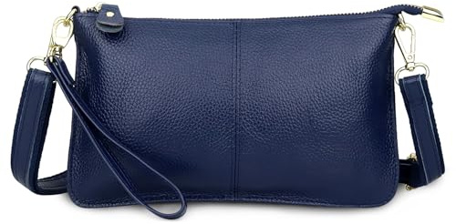 FORRICA Portafoglio Donna Borsa a Tracolla per Cellulare Piccola Borsa Tracolla Elegante Grande Portamonete in Vera Pelle Moneta Borsa Pochette Blu