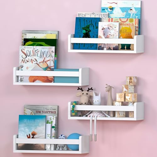 NATURE SUPPLIES Lot de 4 étagères Blanches pour Chambre d'enfant 41 cm, idéales pour Les Livres, Les Jouets et la décoration, bibliothèque Murale Flottante pour Chambre d'enfant et Enfants