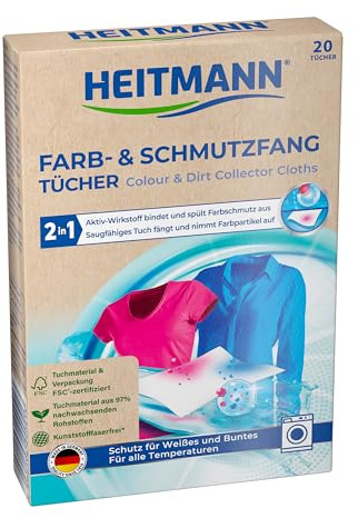 HEITMANN Farb- und Schmutzfangtücher, zweifach aktiver Wäscheschutz vor Verfärbungen und Vergrauungen, FSC-zertifiziert, ohne Kunststofffasern, 1x20 Stück