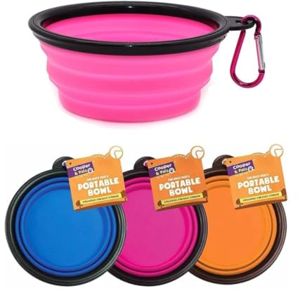 Cooper n' Pals 1Pc Collapsible Dog Bowl Portable Silicone Collapsible Dog Water Bowl Pet Food Feeding Bowl Space Save Travel Dog Cat Bowl with Carabiner Carry Hook Small 350ml (12fl oz) (1pc x Pink)