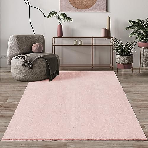 Mia's Teppiche Mia´s Comfort Moderner Flauschiger Kurzflor Teppich, Anti-Rutsch Unterseite, Waschbar bis 30 Grad, Super Soft, Felloptik, Polyester, Rose, 200x290 cm