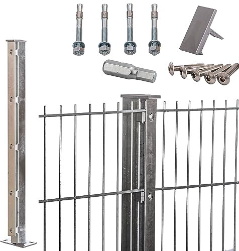 Doppelstabmattenzaun zum Aufdübeln 656 in Zink | Gartenzaun | Stabmattenzaun | mit Fußplatte 300mm | 10-143 cm