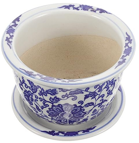 CIYODO Vaso in Ceramica Decorativo Con Piattino, Contenitore Per Piante Succulente e Fiori Da Interno, Vaso Da Fiori Delicato Per Balcone, Giardino e Ufficio, Con Foro Di Drenaggio