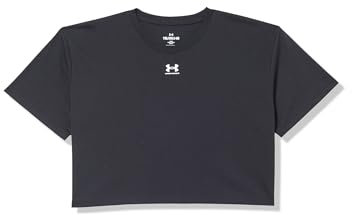 Under Armour Mädchen Rival Kurzarmshirt, superweiches Sportshirt aus Baumwollmischung, Oversize T-Shirt mit geripptem Kragen,Black / / White,YSM