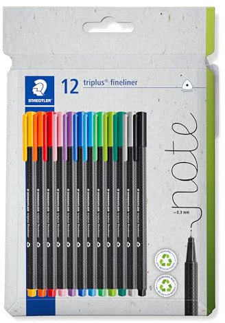 STAEDTLER triplus Fineliner 334, dreikant, superfeine, metallgefasste Spitze, ca. 0.3 mm, aus 97% Rezyklat, Made in Germany, Set mit 20 brillanten Farben im Kartonetui, 334 C20