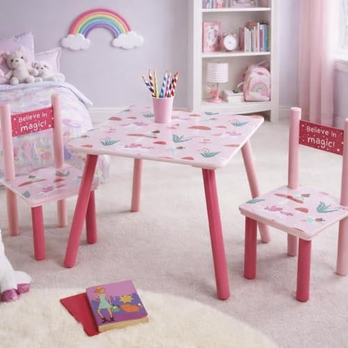 spot on dealz Wooden Table and 2 Chairs Kids Set - Sturdy Furniture for Toddlers, Preschoolers - Perfect for Playroom, Bedroom, or Study - Durable Wooden Construction, Easy to Assemble.