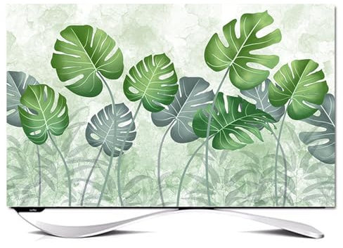 Hixingo Cubierta Antipolvo TV, Patrón Hoja Verde 3D Cubierta Antipolvo Television 32-80inch Funda para Televisor Elástico Universal Cubierta de TV Protector TV (65inch,Hoja de Monstera)