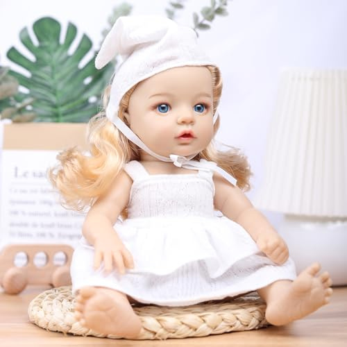 GAGAKU 12 Inch Baby Doll with Hair for Toddlers 1-3, 30cm Full Vinyl First Baby Doll for Girls & Kids Ages 3-6, with White Outfit