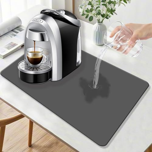 Alfombrilla Cafetera, 50*40CM Alfombrilla Escurreplatos, Tapete de Café Súper Absorbente, Alfombrilla Fregadero, Lavable, Secado Rápido Y Plegable Para Cocinas, Baños, Mascotas (Gris Oscuro)